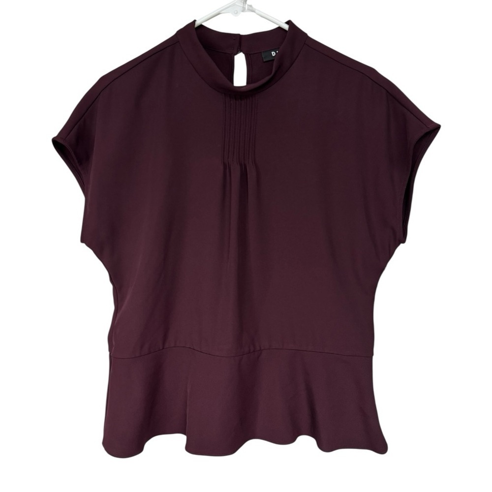 DKNY Burgundy Peplum Short Sleeve Blouse Small